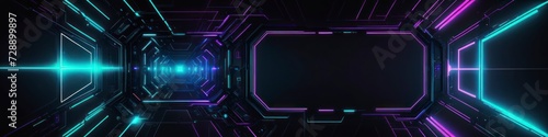 Futuristic technology banner, background, neon lines, glow, cyberpunk style, template for design, space for text