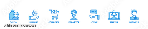 Angel investor banner web icon illustration concept with icon of capital, funding, commerce, depositor, advice, startup and business icon live stroke and easy to edit 
