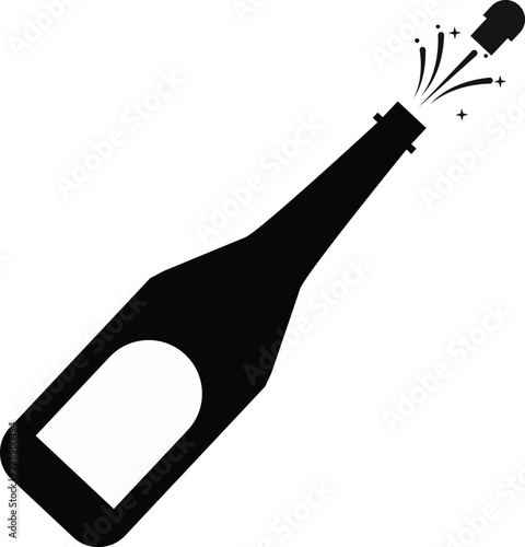 opened champagne bottle icon. champagne bottle sign. champagne bottle explosion symbol. flat style.