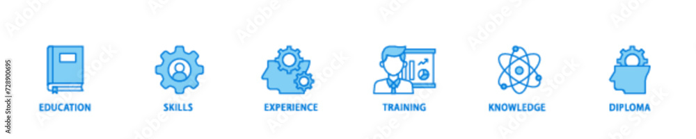 Qualification icon set flow process illustrationwhich consists of education, skills, experience, training, knowledge, and diploma icon live stroke and easy to edit Qualification icon set flow process illustrationwhich consists of education, skills, experience, training, knowledge, and diploma icon live stroke and easy to edit