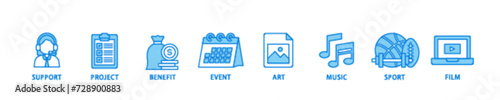 Sponsor banner web icon illustration concept with icon of film, sport, event, music, art, benefit, project, support icon live stroke and easy to edit 