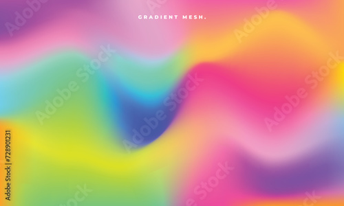 Colorful and abstract fluid gradient mesh background. Blurred and soft color gradation backdrop. Modern wavy gradient design for poster, banner, presentation, cover, catalog, leaflet, or flyer.