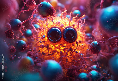 Funny globular eyed monster virus. Virus in the form of an cute monstrous character.