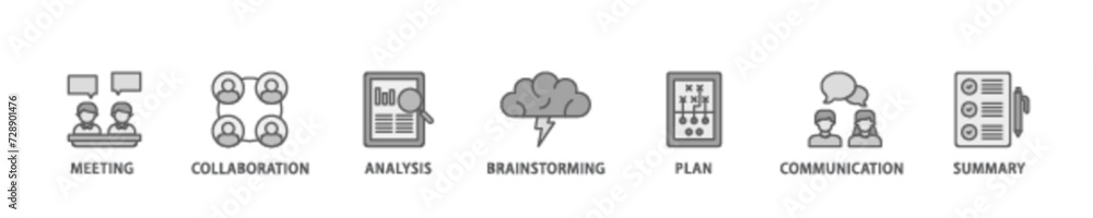 Brief banner web icon illustration concept with icon of meeting, collaboration, analysis, brainstorming, plan, communication, and summary icon live stroke and easy to edit Brief banner web icon illustration concept with icon of meeting, collaboration, analysis, brainstorming, plan, communication, and summary icon live stroke and easy to edit
