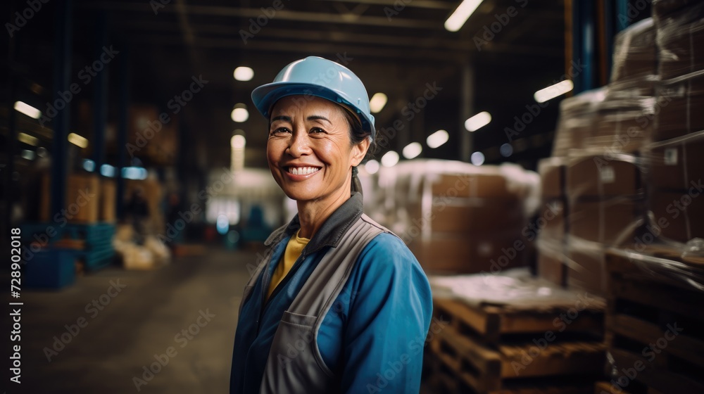 Smiling warehouse manager in a warehouse Smiling warehouse manager in a warehouse