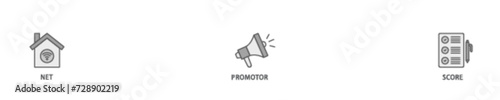 NPS banner web icon illustration concept with icon of shopping, customer, rating, like, premium, and store icon live stroke and easy to edit 
