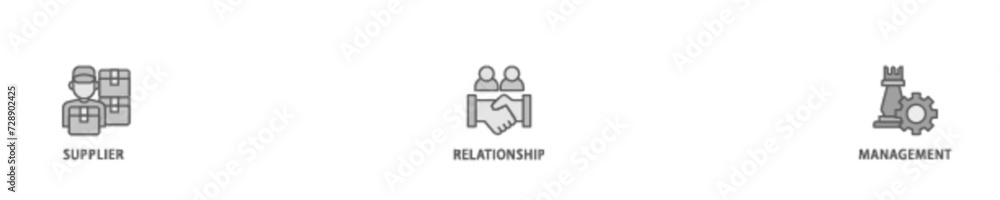 Srm banner web icon illustration concept with icon of product, delivery, supply, chain, checklists, cycle, agreement, system, process icon live stroke and easy to edit Srm banner web icon illustration concept with icon of product, delivery, supply, chain, checklists, cycle, agreement, system, process icon live stroke and easy to edit