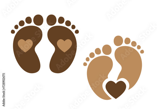 baby footprint , footsteps, Baby Feet Hearts,  vector illustration.
