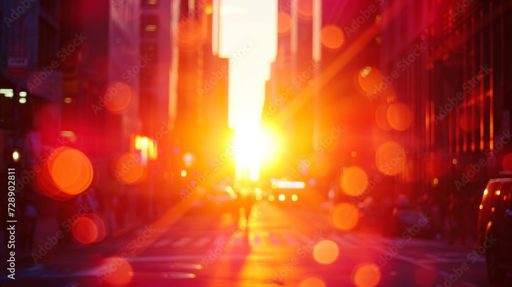 The city streets are awash in a sea of orange and pink hues reflecting the warm glow of the rising sun. The city streets are awash in a sea of orange and pink hues reflecting the warm glow of the rising sun.
