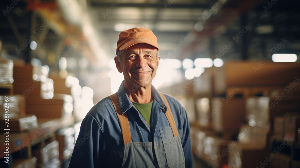 Smiling warehouse manager in a warehouse Smiling warehouse manager in a warehouse