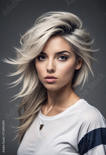 Fashion Portrait of a Young Woman with Dynamic Hairstyle