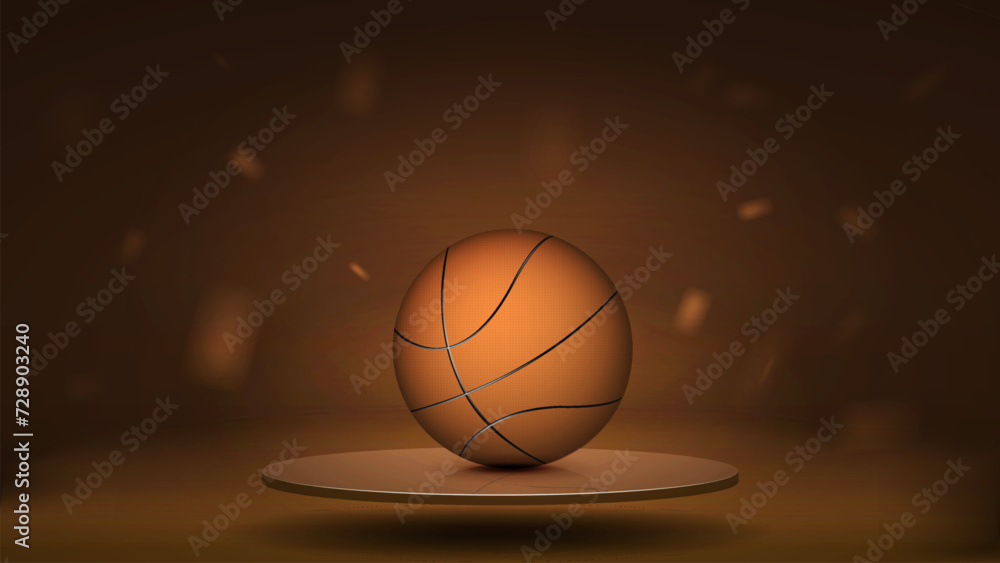 3d basketball realistic ball on the podium on a bright orange background. A concept for sports betting.