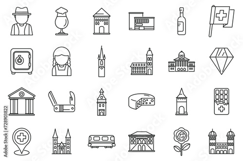 Bern icons set outline vector. City capital. Canton swiss emblem