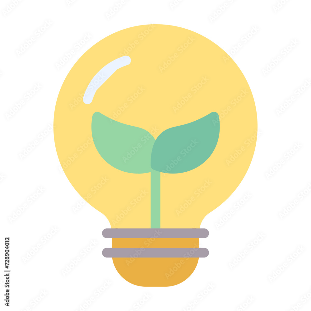 Eco light bulb icon with flat color style
