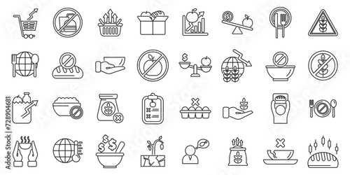 Food crisis icons set outline vector. Charity economy. Agriculture farming