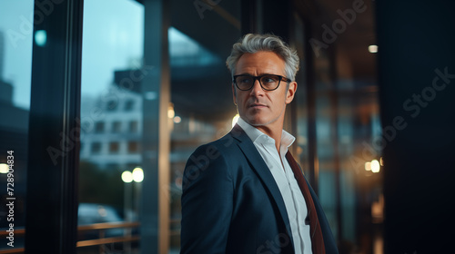 Mature businessman looking through the window of his office