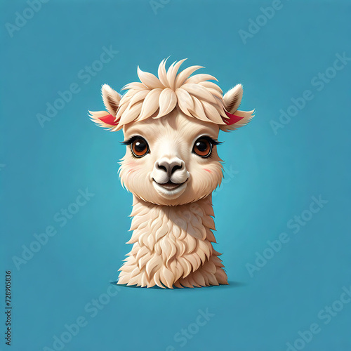 Cute Alpaca. Flat Design. Logo. Mascot. Adorable. Graphic. Branding. Cartoon. Character. Minimalist. Icon. Simple. Creative. Whimsical. AI Generated.