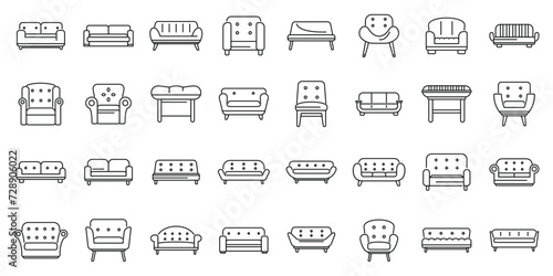 Furniture upholstery icons set outline vector. Cushion office comfort. Lounge living