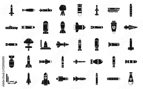 Nuclear weapon icons set simple vector. Military gun army. Atomic bomb