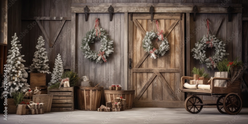 Rustic farmhouse Christmas decor for winter home.