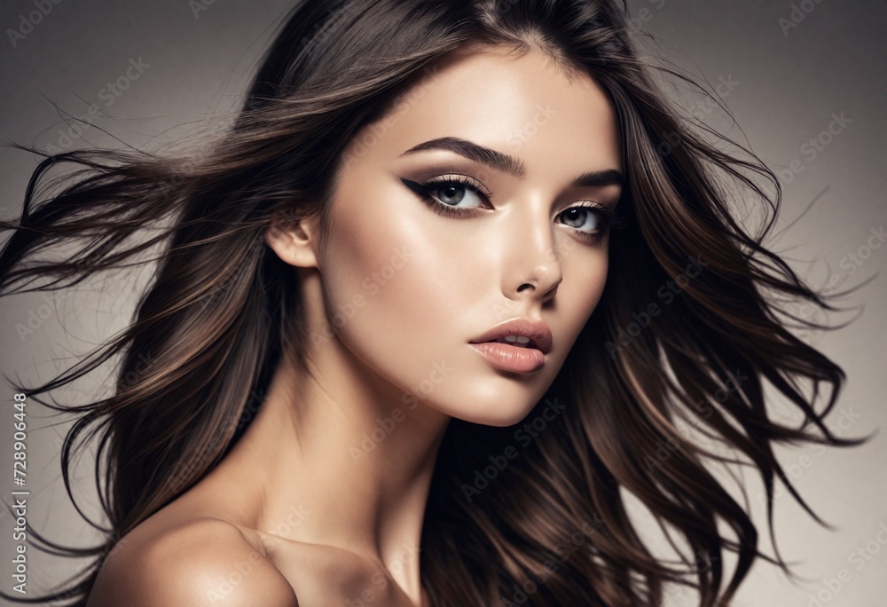Whispers of Grace: A Study in Poise and Elegance, Elegant Model with Flowing Hair Whispers of Grace: A Study in Poise and Elegance, Elegant Model with Flowing Hair