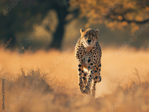 Cheetah running, wild animals in savana, feline predator, africa fauna photo