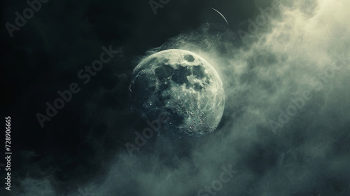 Veiled in a shroud of ethereal mist the moon beckons with whispers of secrets and untold legends promising a journey through the unknown depths of the lunar landscape.