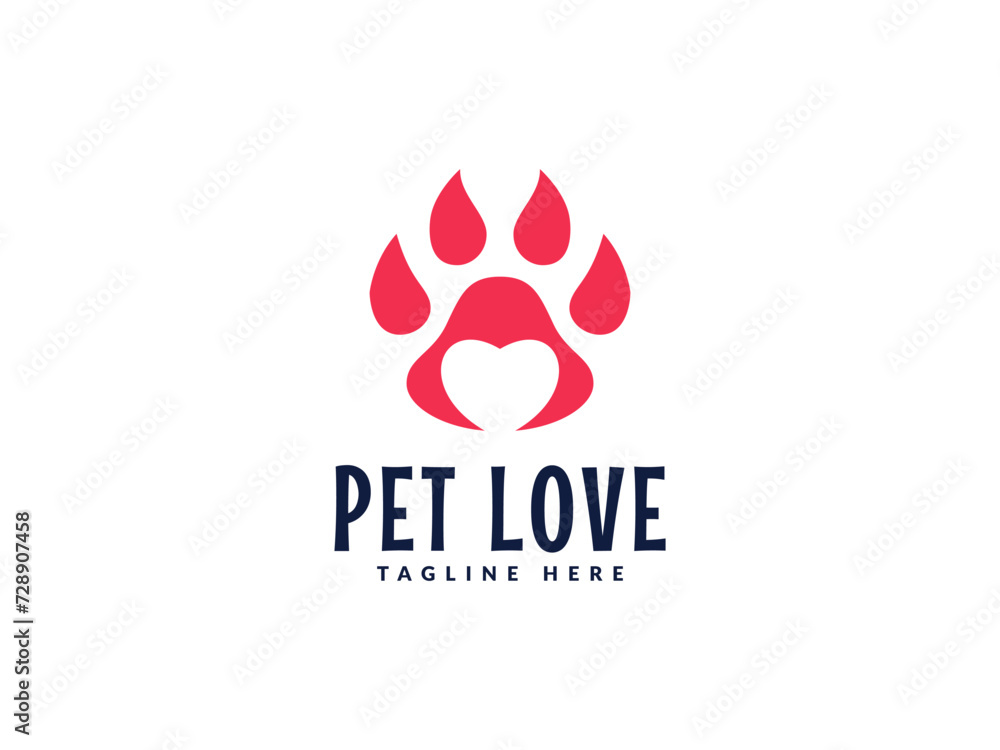 Fototapeta premium paw love logo vector illustration. paw heart logo template