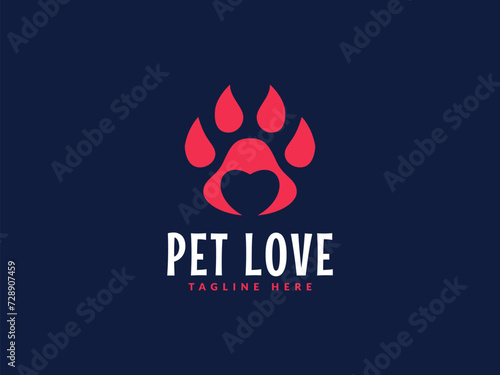paw love logo vector illustration. paw heart logo template