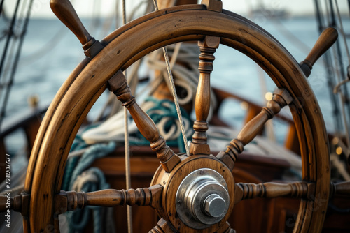 Yacht helm. Background with selective focus and copy space