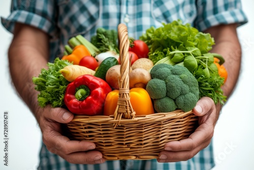 Basket with farm vegetables. Background with selective focus and copy space