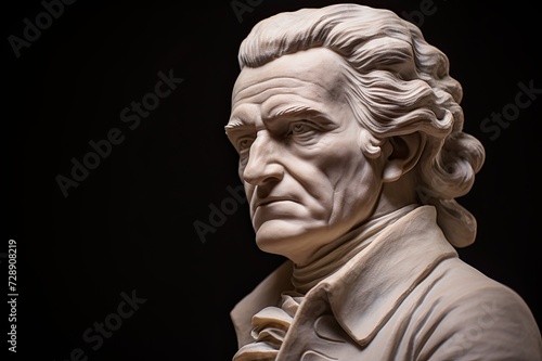Jacques Rousseau statue from profile. photo