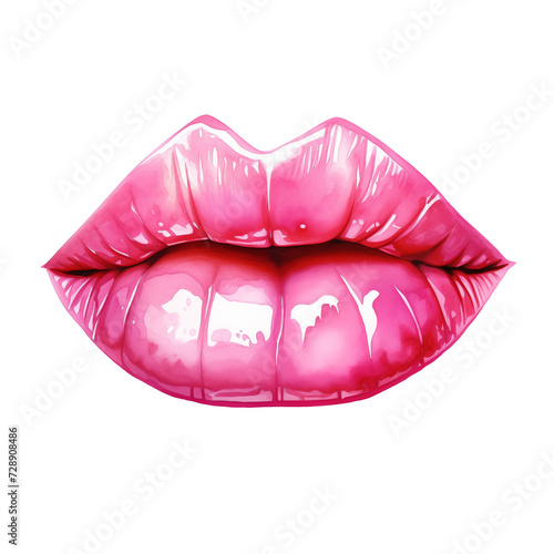 watercolor pink lips isolated on white