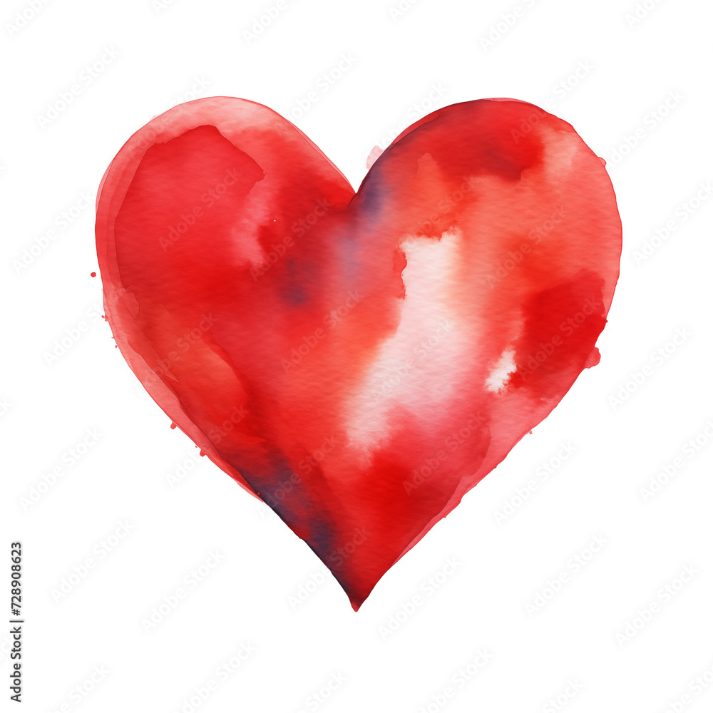 watercolor red heart isolated on white