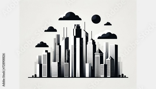 abstract skyline illustration with geometric shapes in balack and white colors photo