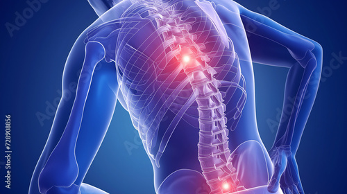 腰痛の視覚表現: ルンバー領域での痛みと不快感を具現化したイメージ