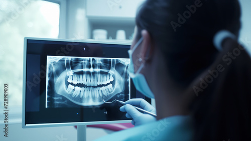 女性の歯科医師が歯のレントゲンを使用するリアルなシーン photo