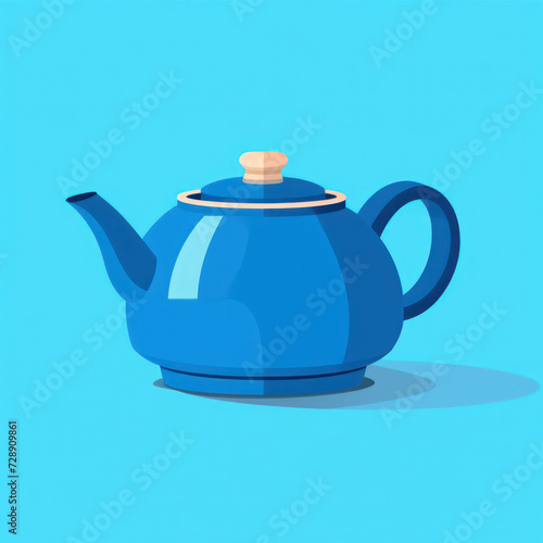 Traditional Porcelain Tea Pot with Cartoon Tea Cup and Kettle Illustration on White Background