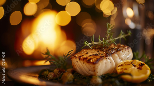 Tender and flaky swordfish kissed by the flames of the open hearth has a deliciously smoky aroma. Drizzled with a refreshing lemon sauce and presented against a backdrop of
