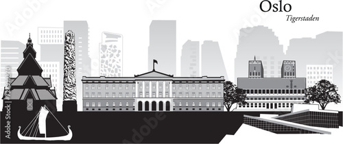 Vector illustration of the cityscape skyline of Oslo, capital of Norway