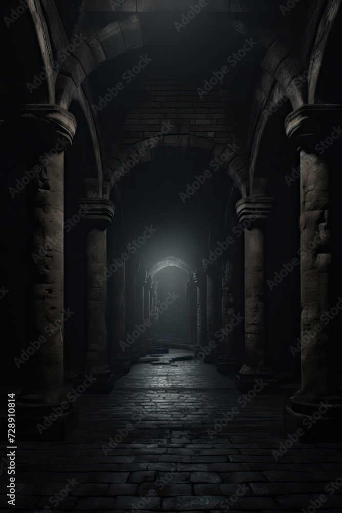 Fototapeta premium Subliminal messaging, liminal space. Dark cross way
