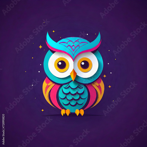 Cute Owl. Flat Design. Logo. Mascot. Adorable. Graphic. Branding. Cartoon. Character. Minimalist. Icon. Simple. Creative. Whimsical. AI Generated.