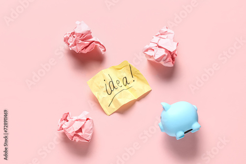 Crumpled paper, piggy bank ...