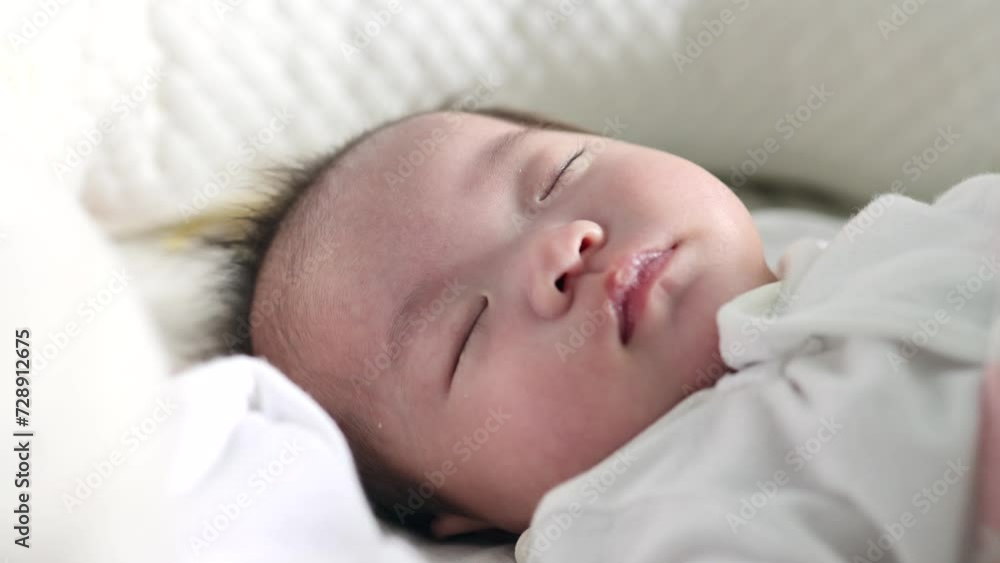 Close-up head shot of 2 month old new born baby girl in sleeping. Concept of children,baby, parenthood, childhood, life, maternity, motherhood Close-up head shot of 2 month old new born baby girl in sleeping. Concept of children,baby, parenthood, childhood, life, maternity, motherhood