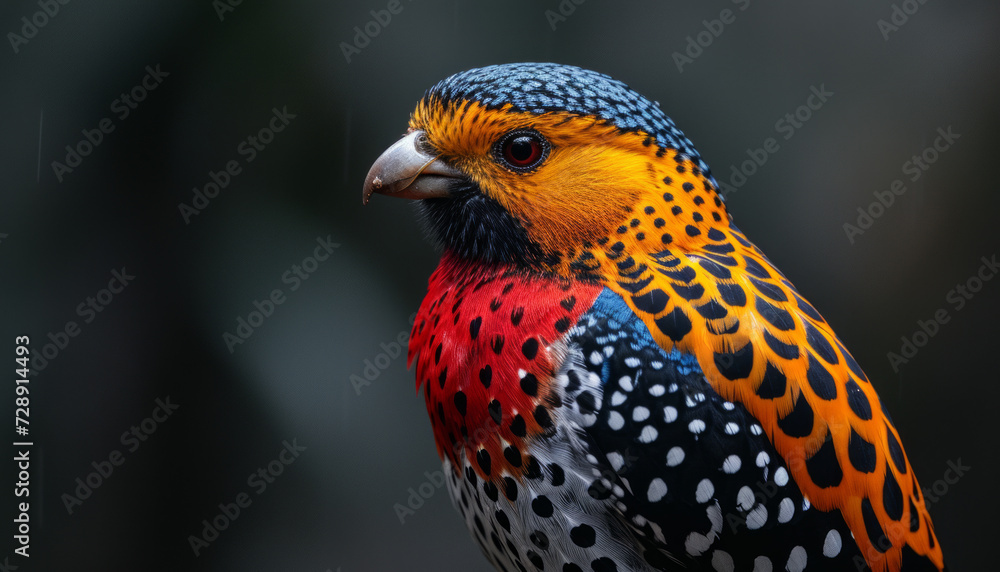 Colorful Tropical Bird with Vibrant Feathers in Rain