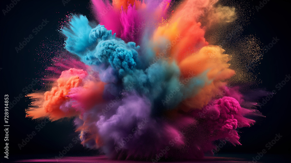Fototapeta premium Vibrant Holi Celebration: Explosion of Colorful Powder