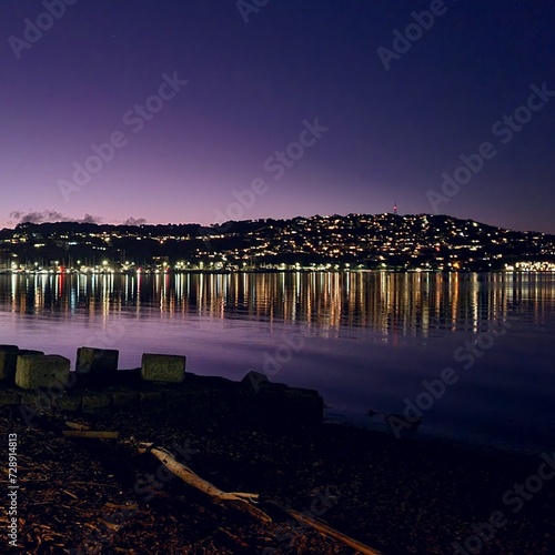 Harbour by glowing sunset