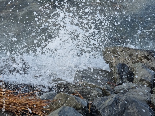 Splashing water on the rocks