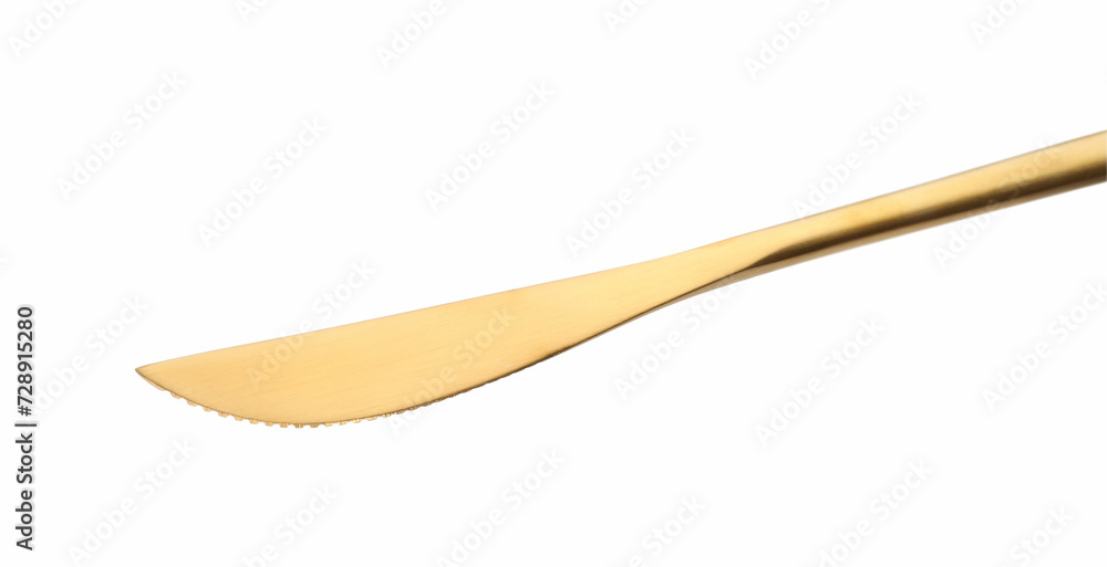 One golden knife isolated on white. Piece of cutlery One golden knife isolated on white. Piece of cutlery