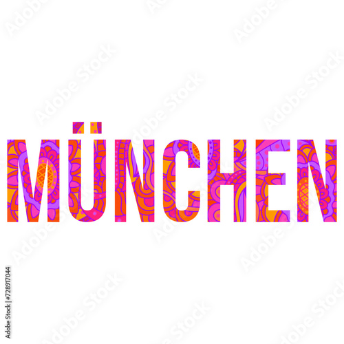 München decorative vector text city text filled with indie floral colorful doodle pattern.